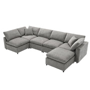 Luxe & Co. modern modular cloud sofa bed with six-seat sectional, ottoman, and U-shape sleeper for living room comfort.