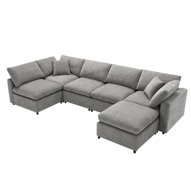 Luxe & Co. modern modular cloud sofa bed with six-seat sectional, ottoman, and U-shape sleeper for living room comfort.