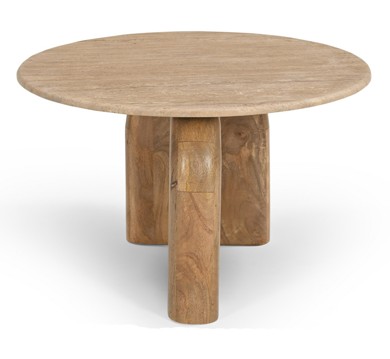 Kellison - Modern Travertine Marble + Wood End Table — view 2