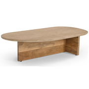 Chisholm - Modern Travertine Marble + Wood Freeform Coffee Table — view 2