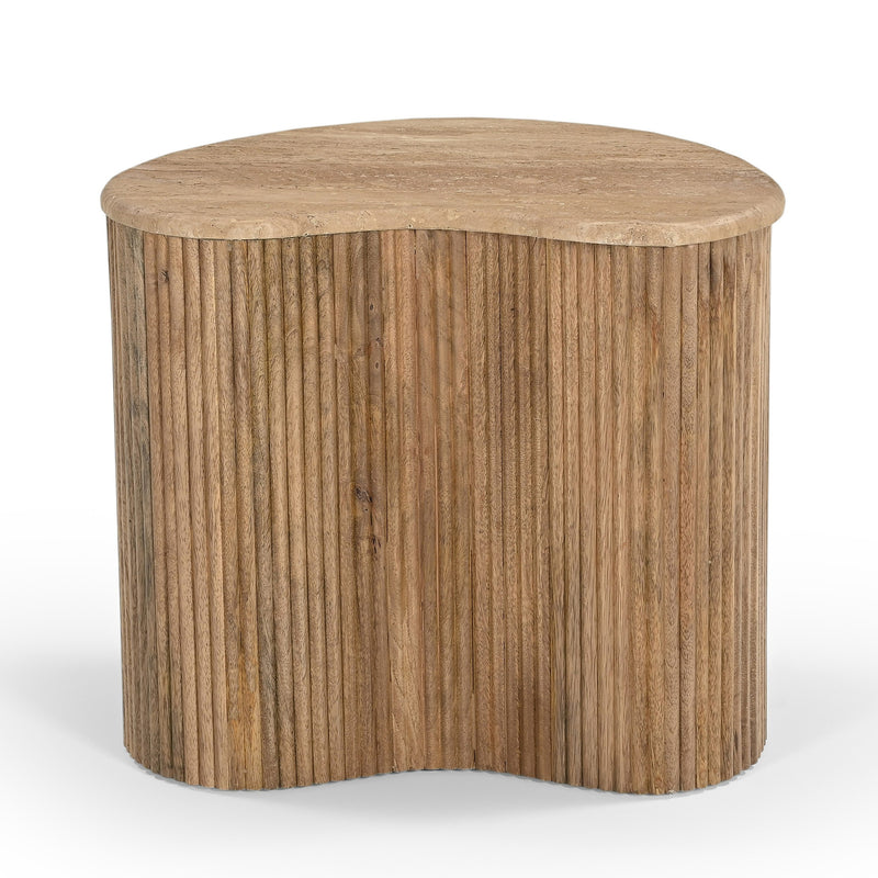 Matador - Modern Travertine Marble + Wood Freeform Coffee Table Set