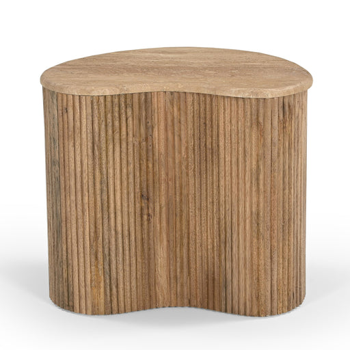 Matador - Modern Travertine Marble + Wood Freeform Coffee Table Set