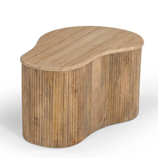 Matador - Modern Travertine Marble + Wood Freeform Coffee Table Set — view 2