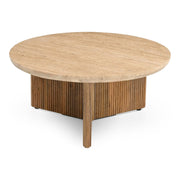 Pawnee - Modern Travertine Marble + Wood Round Coffee Table — view 4