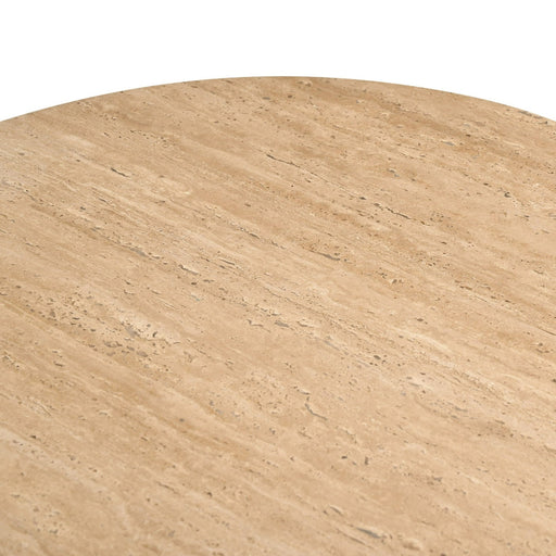 Pawnee - Modern Travertine Marble + Wood Round Coffee Table — view 2