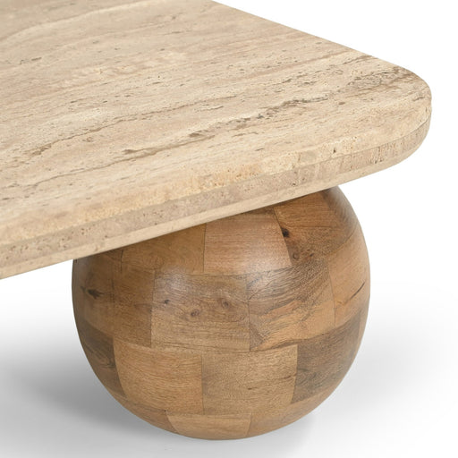 Seadrift - Modern Travertine Marble + Wood Square Coffee Table — view 2