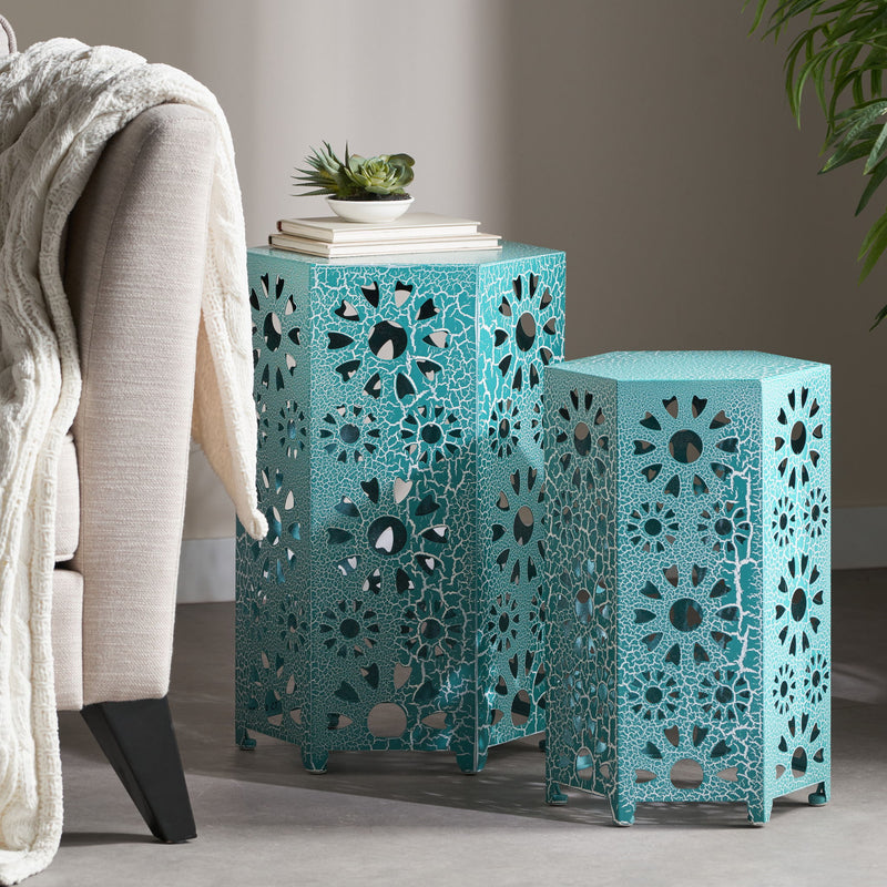 Noble House Eliana side table with a sleek wooden top and modern metal frame, ideal for living room or bedroom decor.