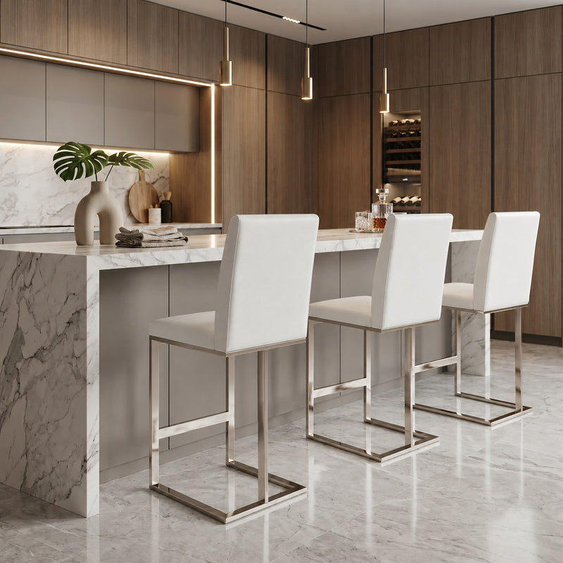 Frankie - Modern White Vegan Leather + Stainless Steel Counter Chair — view 4