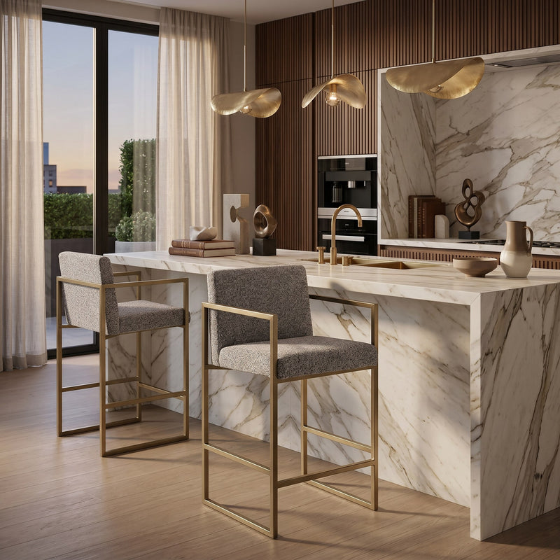 Suzanne - Modern Grey Fabric + Antique Brass Counter Chair — view 4