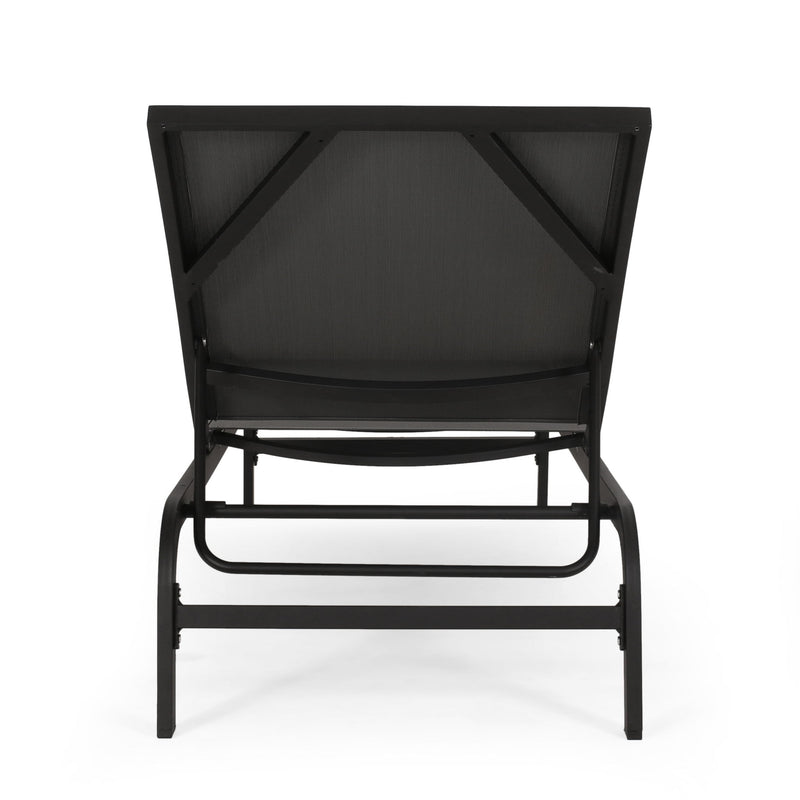 Noble House Finn outdoor chaise lounge with sleek contemporary design, featuring plush cushions for outdoor relaxation.