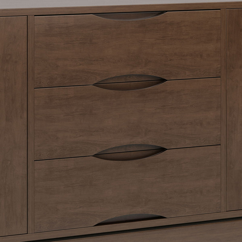 Simpli-Home Harper sideboard buffet with wood finish, featuring cabinets and drawers for dining room or living room storage.