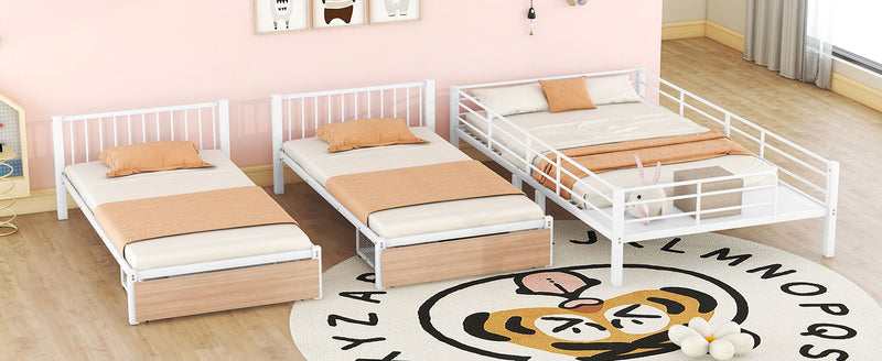Triple Bunk Bed With Drawers, Multi-Functional Frame With Desks And Shelves In The Middle - R&R Furniture Gallery (Fountain Valley, CA)