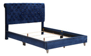 Elegant transitional upholstered bed with a padded headboard and wooden frame, designed by Glory Furniture.