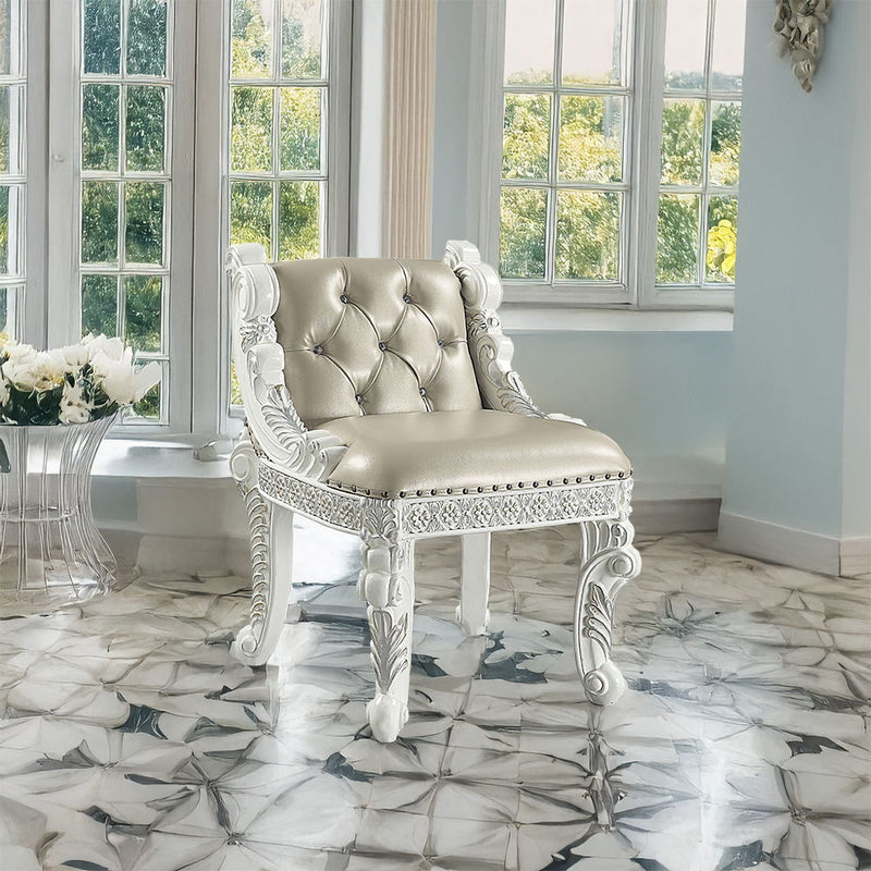 Vanaheim - Vanity Stool - Beige Synthetic Leather & Antique White - R&R Furniture Gallery (Fountain Valley, CA)