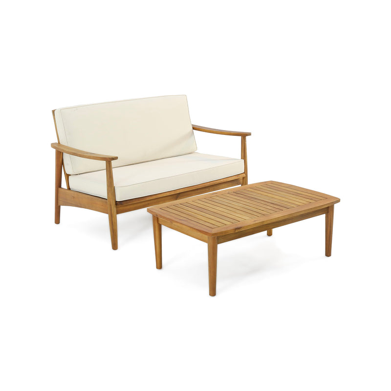 Outdoor Acacia Wood Loveseat Set With Coffee Table - R&R Furniture Gallery (Fountain Valley, CA)