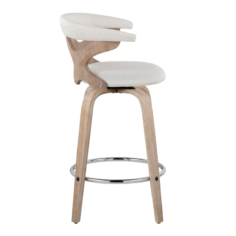 Lumi Source Gardenia mid-century modern counter stool set with swivel, fixed height, stylish design, and wooden finish.