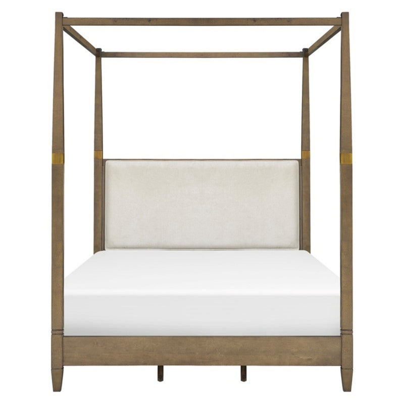 Queen Canopy Bed Frame With Upholstered Headboard - Brown - R&R Furniture Gallery (Fountain Valley, CA)