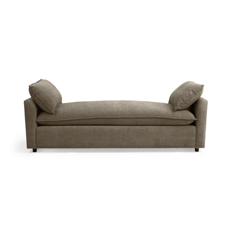 Classic Home Caplan backless sofa daybed with plush upholstery and wooden legs, ideal for modern living spaces.