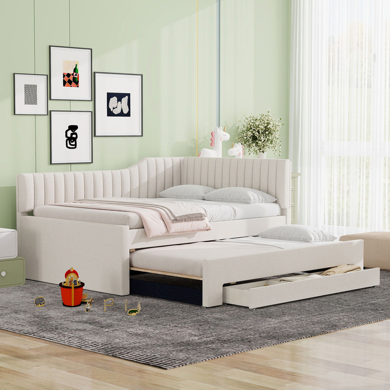Upholstered Daybed With Trundle And 3 Drawers - R&R Furniture Gallery (Fountain Valley, CA)