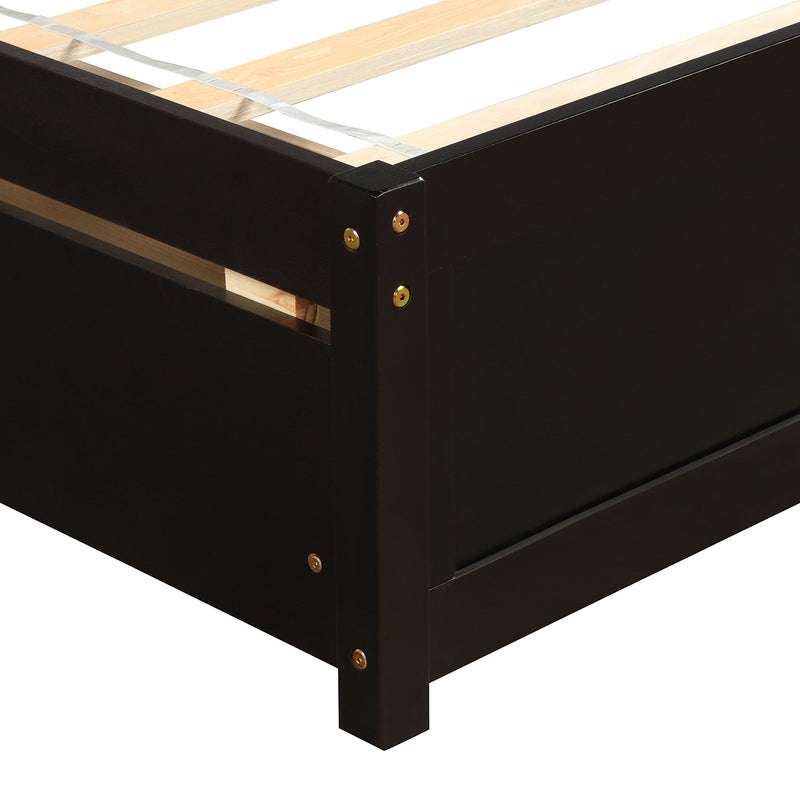 DreamHaus platform storage bed with wooden frame, two built-in drawers, and a matching headboard for a modern bedroom look.