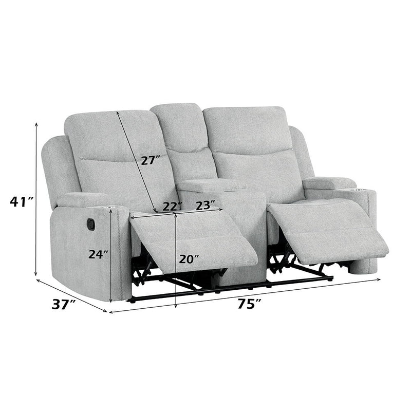 Galya - Motion Loveseat With Console - Light Gray Chenille - R&R Furniture Gallery (Fountain Valley, CA)