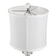 Set of two Lumi Source Karat contemporary crystal table lamps with clear crystal bases, chrome accents, and white softback shades.