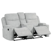Galya - Motion Loveseat With Console - Light Gray Chenille - R&R Furniture Gallery (Fountain Valley, CA)