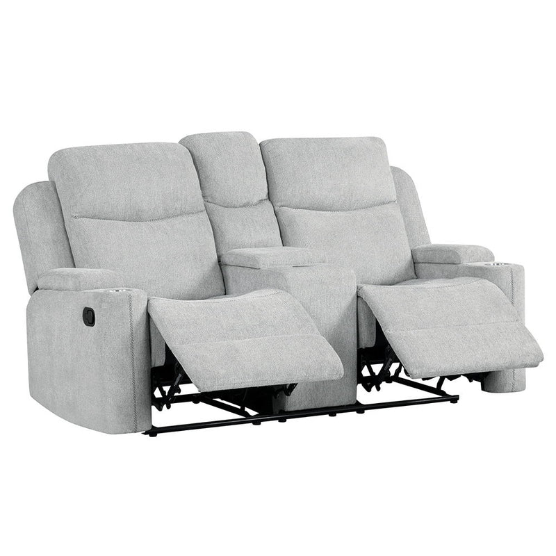 Galya - Motion Loveseat With Console - Light Gray Chenille - R&R Furniture Gallery (Fountain Valley, CA)