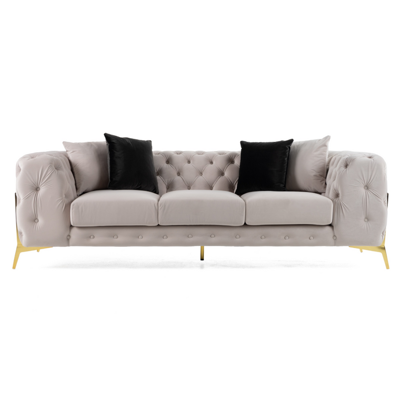 Clarice - Transitional Light Beige Velvet Sofa — view 3