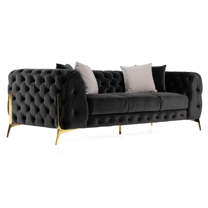 Clarice - Transitional Black Velvet Sofa Set — view 2