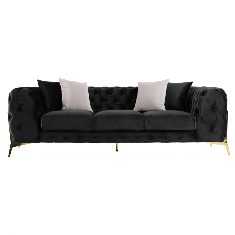 Clarice - Transitional Black Velvet Sofa — view 3