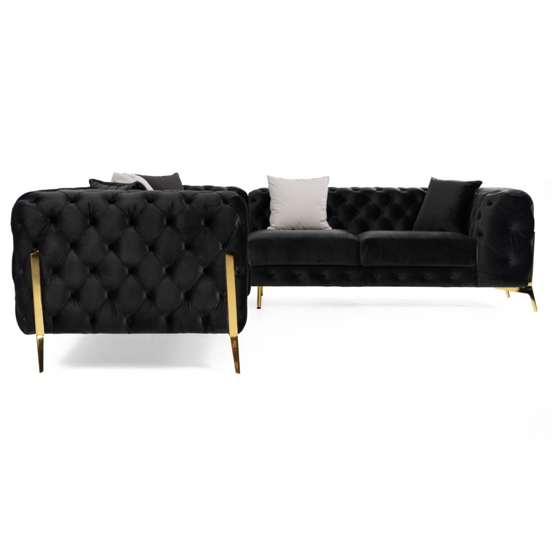 Clarice - Transitional Black Velvet Sectional Sofa — view 3