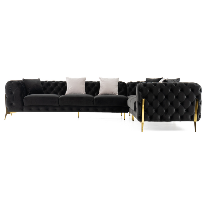 Clarice - Transitional Black Velvet Sectional Sofa — view 4
