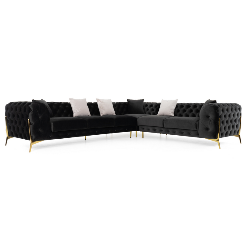 Clarice - Transitional Black Velvet Sectional Sofa — view 2