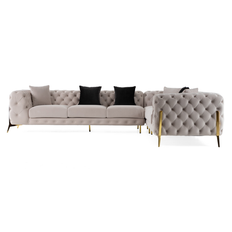Clarice - Transitional Light Beige Velvet Sectional Sofa — view 3