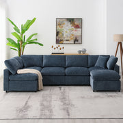 Modern Luxe & Co. modular cloud sofa bed with six seats and ottoman, U-shaped convertible sectional for living room comfort.