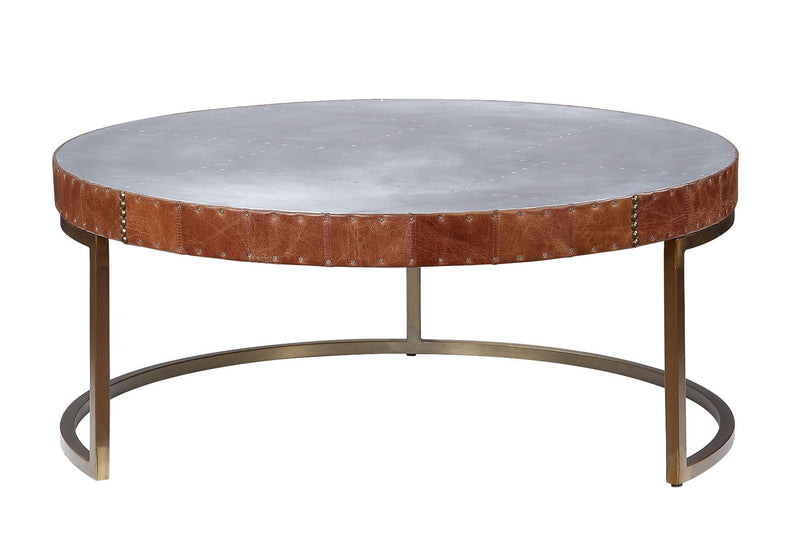 Tamas - 16" Coffee Table - Aluminum & Cocoa Top Grain Leather - R&R Furniture Gallery (Fountain Valley, CA)