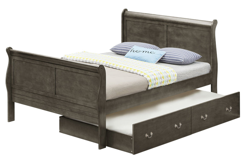 Elegant Glory Furniture trundle bed with classic design, featuring a wooden frame and storage drawer in a cozy bedroom setting.
