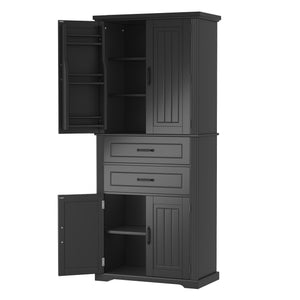 Storage Cabinet With Adjustable Shelves, 2 Drawers, Doors