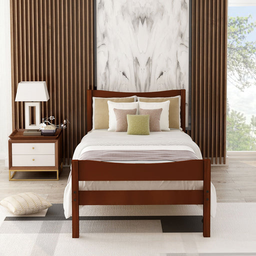 DreamHaus twin size platform bed with headboard and wooden slat support, modern design for bedroom furniture.