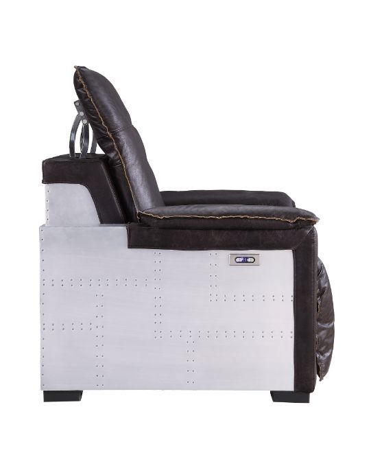 Misezon - Power Motion Recliner - Dark Top Grain Brown Leather & Aluminum - R&R Furniture Gallery (Fountain Valley, CA)