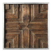 Dark brown rustic wooden squares wall decor by Uttermost, set of 9, arranged on a wall for a natural, textured design.