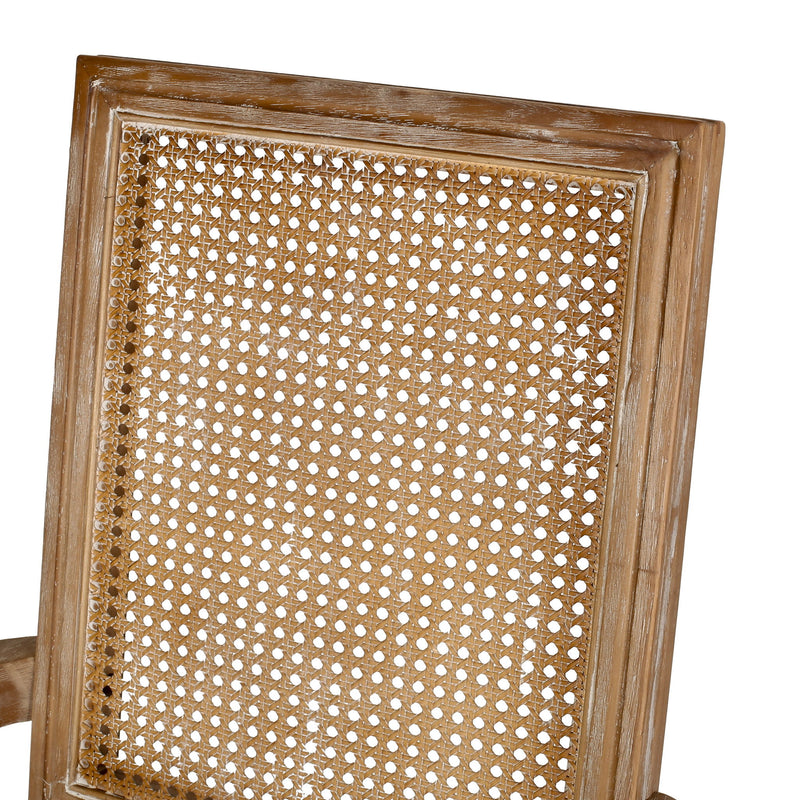 Noble House French country style arm chair with cane backrest, elegant wooden frame and upholstered seat for dining room decor