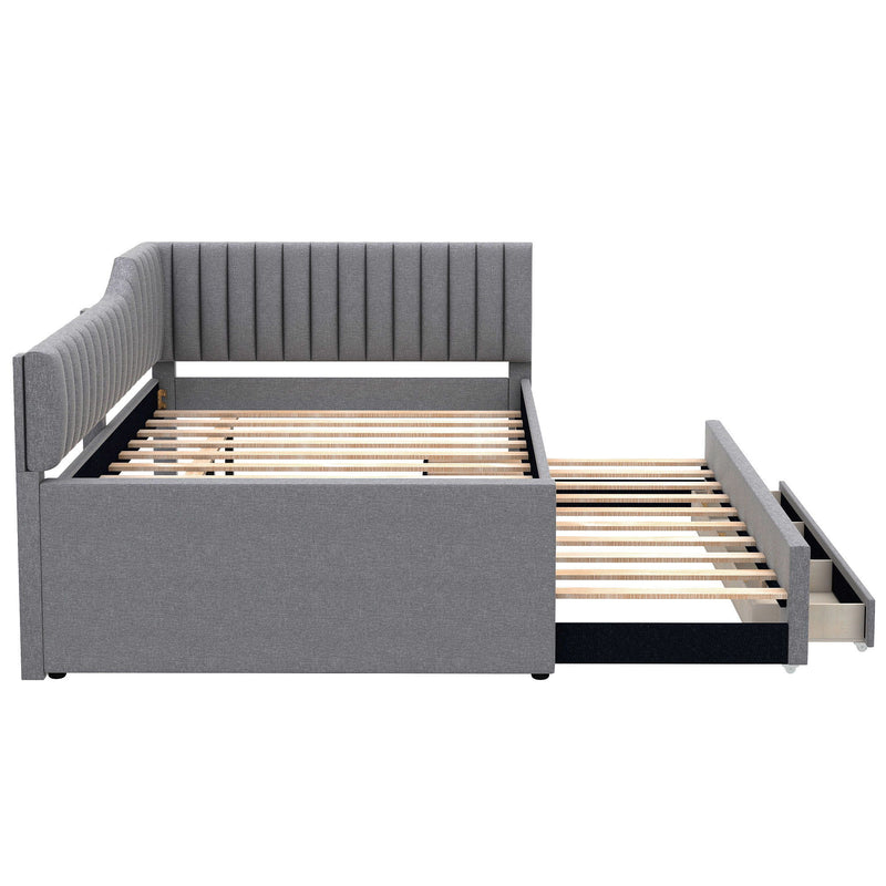 Upholstered Daybed With Trundle And 3 Drawers - R&R Furniture Gallery (Fountain Valley, CA)
