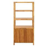 Tall Storage Bookcase Cabinet With 2 Open Shelves & Double Doors, Freestanding Shelving Unit - Natural