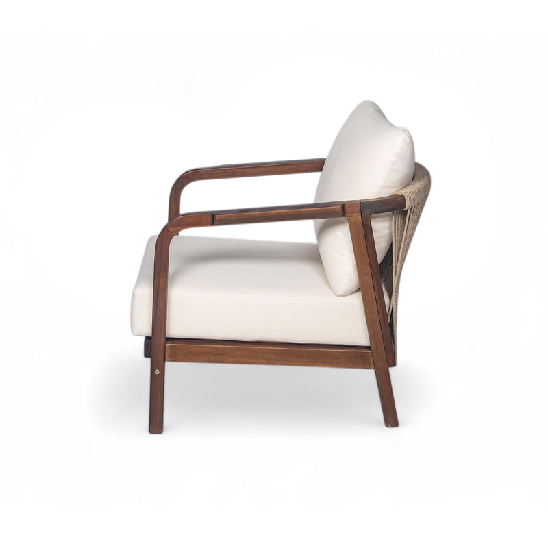 Outdoor Lounge Chair With Woven Backrest, Solid Wood Frame, Comfortable Cushions - R&R Furniture Gallery (Fountain Valley, CA)