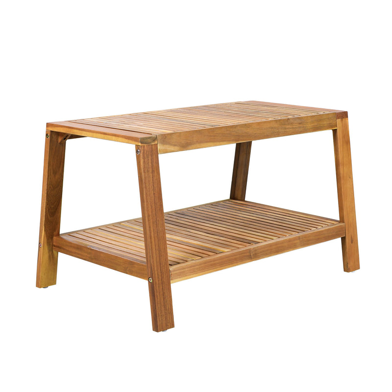 2 Piece Outdoor Conversation Set (Loveseat & Coffee Table With Water-Resistant Cushions) - Dark Blue / Teak - R&R Furniture Gallery (Fountain Valley, CA)