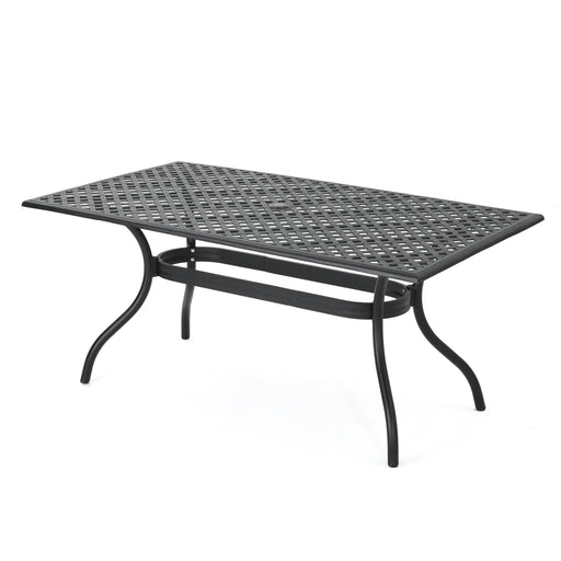 Outdoor Aluminum Dining Table With Lattice Design And Center Umbrella Hole - Black - R&R Furniture Gallery (Fountain Valley, CA)