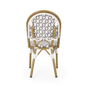 Noble House French Bistro Chair with durable rattan seat and aluminum frame, armless design, ideal for outdoor or indoor dining spaces.
