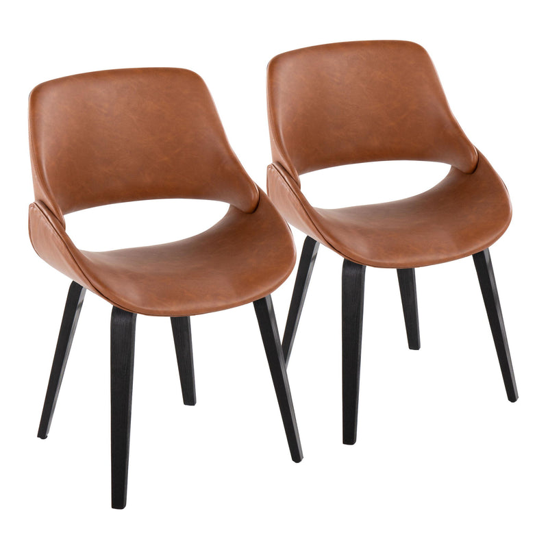 Pair of Lumi Source Fabrico mid-century modern dining chairs with comfortable, sleek design and wooden legs, set of two.